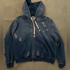 Oversized distressed zip up sweatshirt